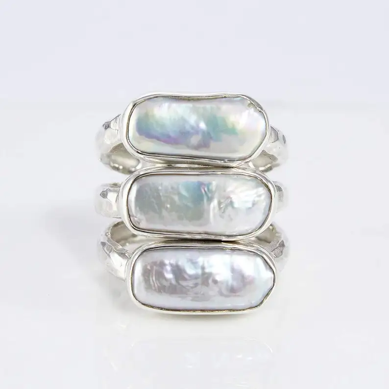 Bali Handmade 925 Sterling Silver Biwa Pearl Ring Gorgeous Natural Baroque Design Beautiful Fine Ring