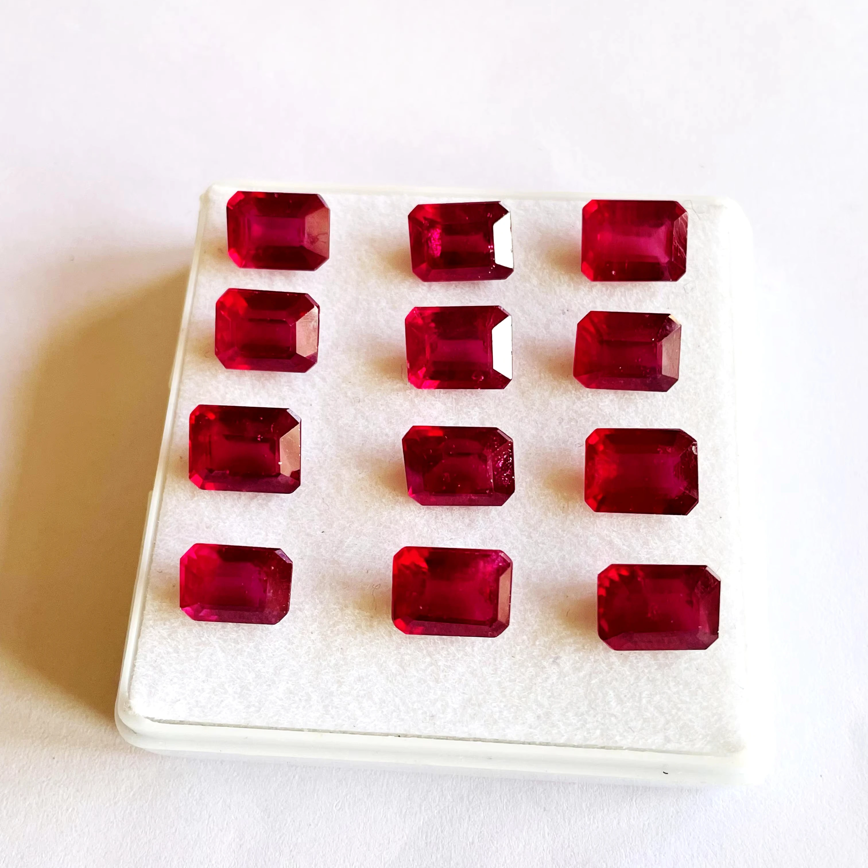 Natural Beautiful Vibrant Red Ruby Heated & Treated emerald cut 13 pcs with AAA Quality AAA Luster & perfect for jewelry making