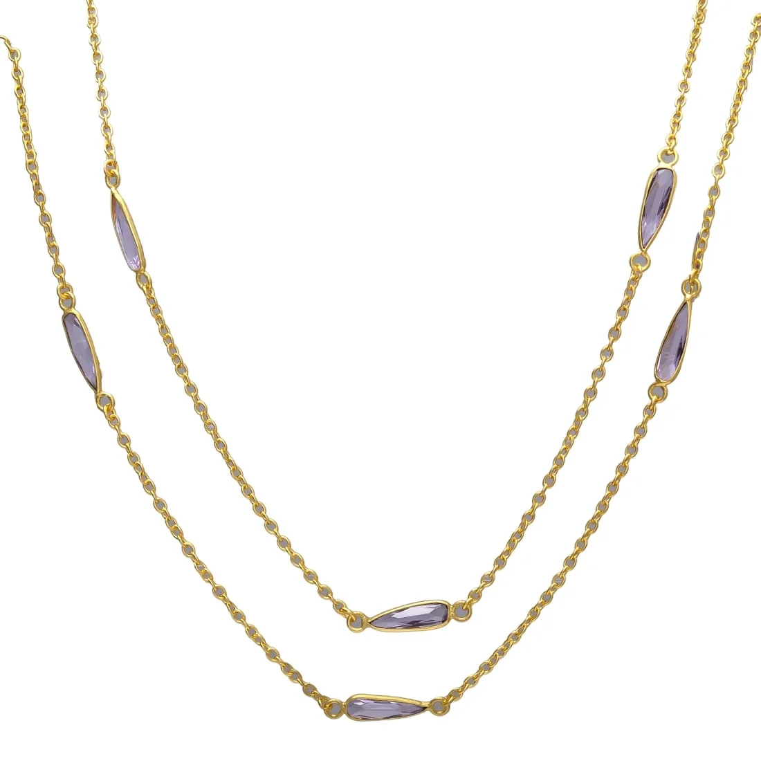 Charming Chain and Stoned Double Layered Necklace, A Stunning Accessory with Dual Strand of Beauty