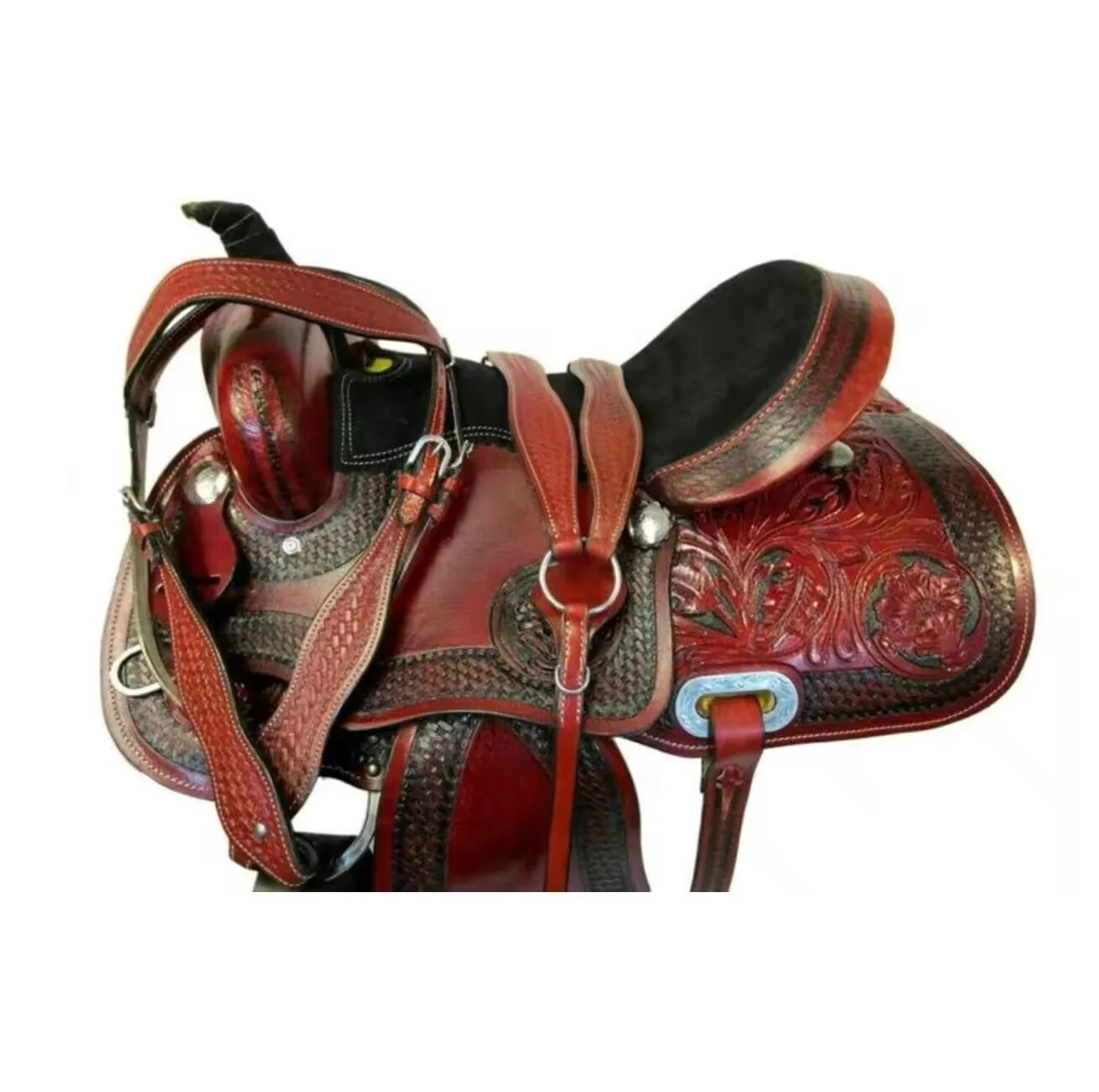 New Designer Barrel Racing Pleasure Trail Leather Western Horse Saddle Equestrian with Tack Set Size from Indian Exporter