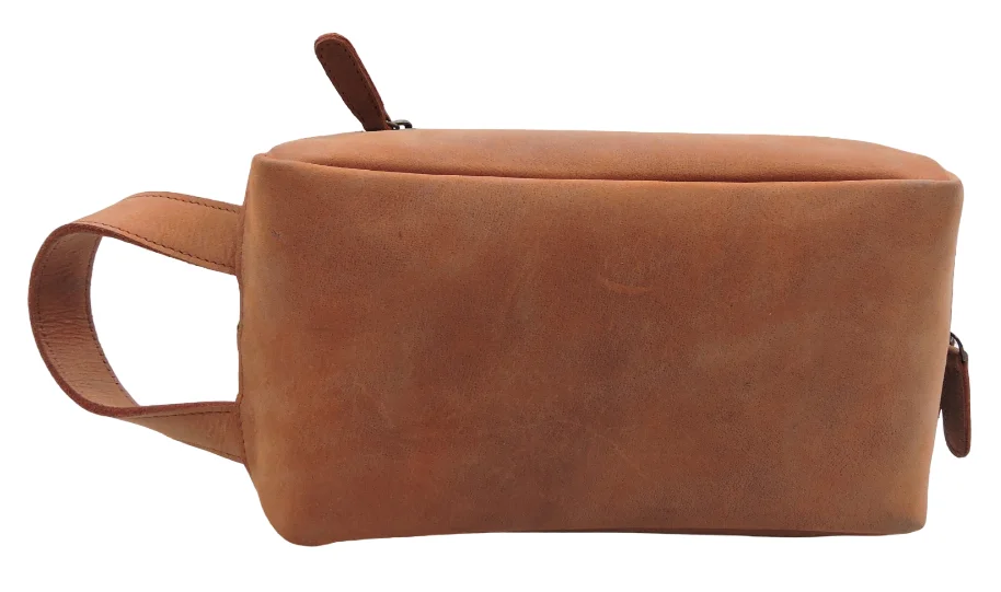 Customised Genuine Leather Travel Shaving Makeup Bag Dopt Kit Organizer Distressed Tan Toiletry Kit Bag