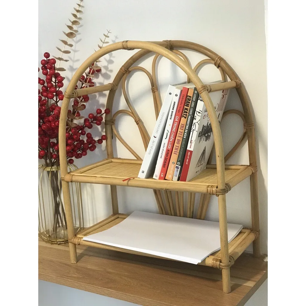 Fashionable Type Style Living Room Modern Furniture bookshelves 2 Tier Rattan Bookshelf Made In Vietnam