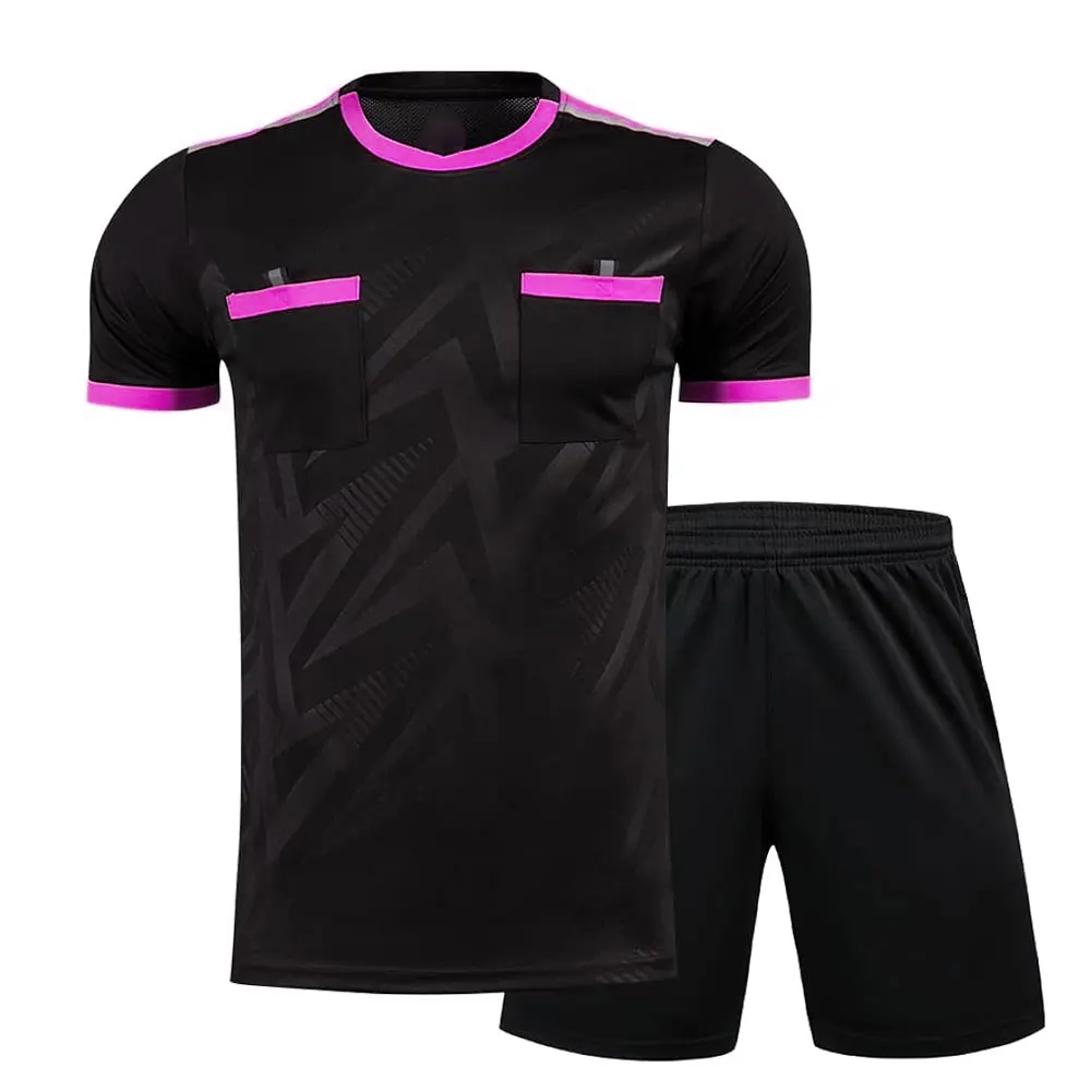Professional Soccer Referee Uniform Men Round Neck Football Referee Jersey Set High Quality Short Sleeve Referee Uniform