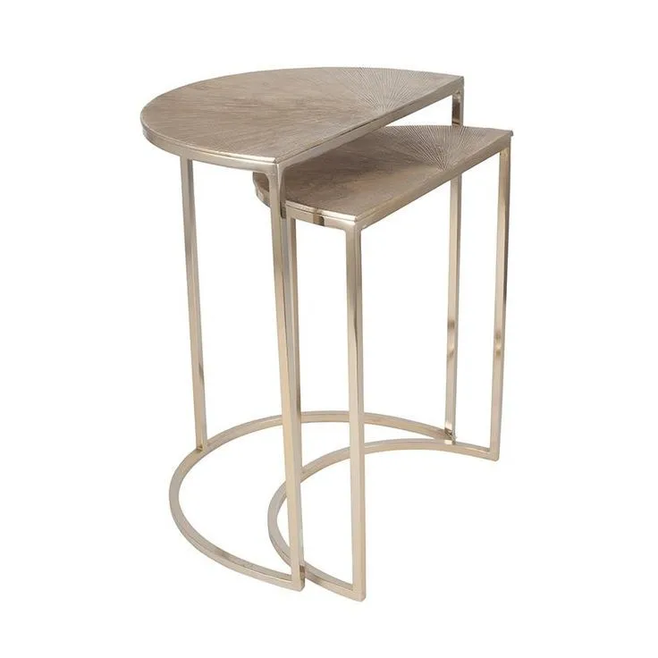 Set of 2 Timeless Metallic Gold Cut work Hexagonal Accent Side Tables with Mirrored Tops Cheap Price Hotel Bar Use Wholesale