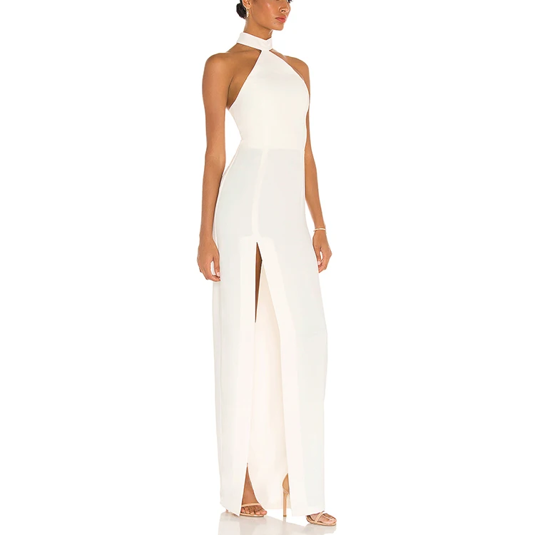 New Design Elegant Sleeveless Halterneck Ladies Gown Wear Party Dress