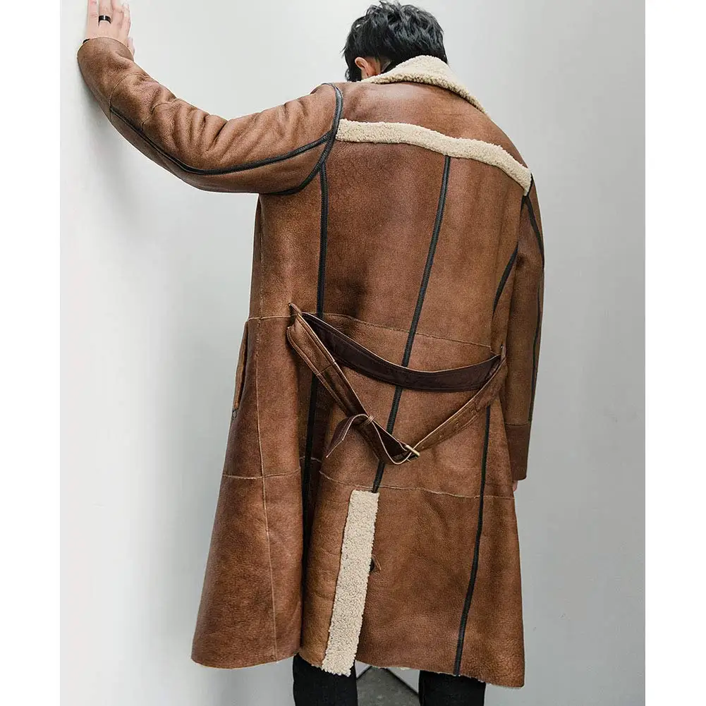 Extra Long Shearling Coat Men Winter Formal Thick Genuine Leather Jacket Natural Shearling sheepskin Coat