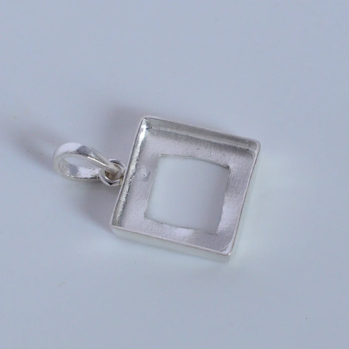 925 Sterling Silver Blank Setting Pendant Collet 9 MM Square Shape Gemstone Bezel Cup Blank Pendant Making DIY