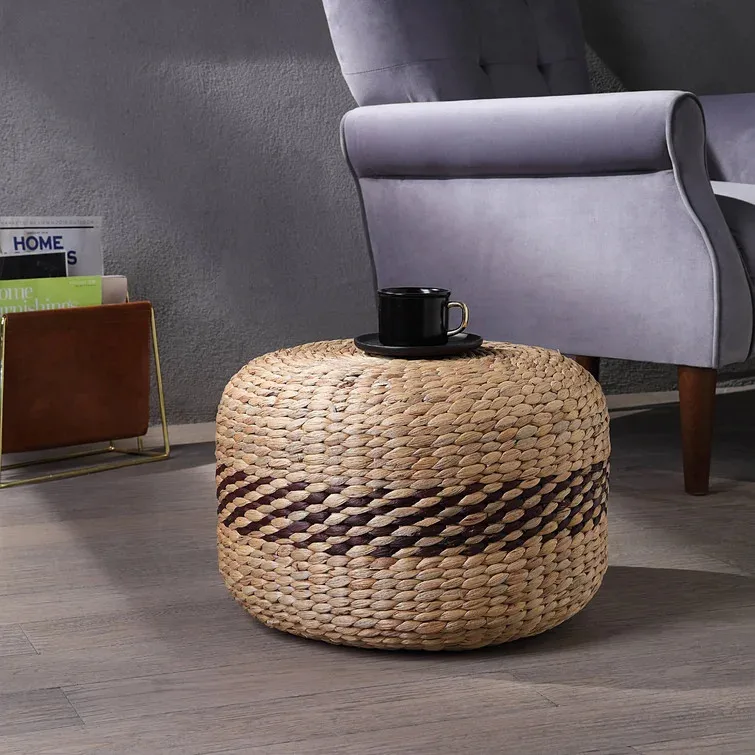 Water hyacinth vintage round ottoman stool bohemian chair cushion for home hotel decoration bulk quantity low price