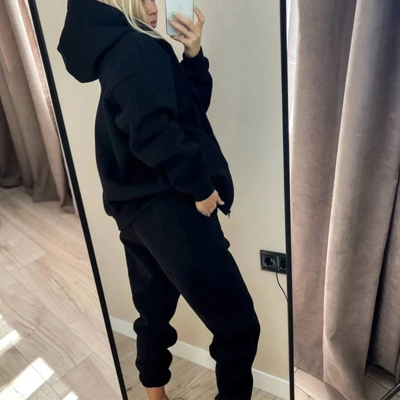 Custom Women Stacked Joggers sweatpants and hoodie set sweatsuit set Tracksuit Women 2 piece set women