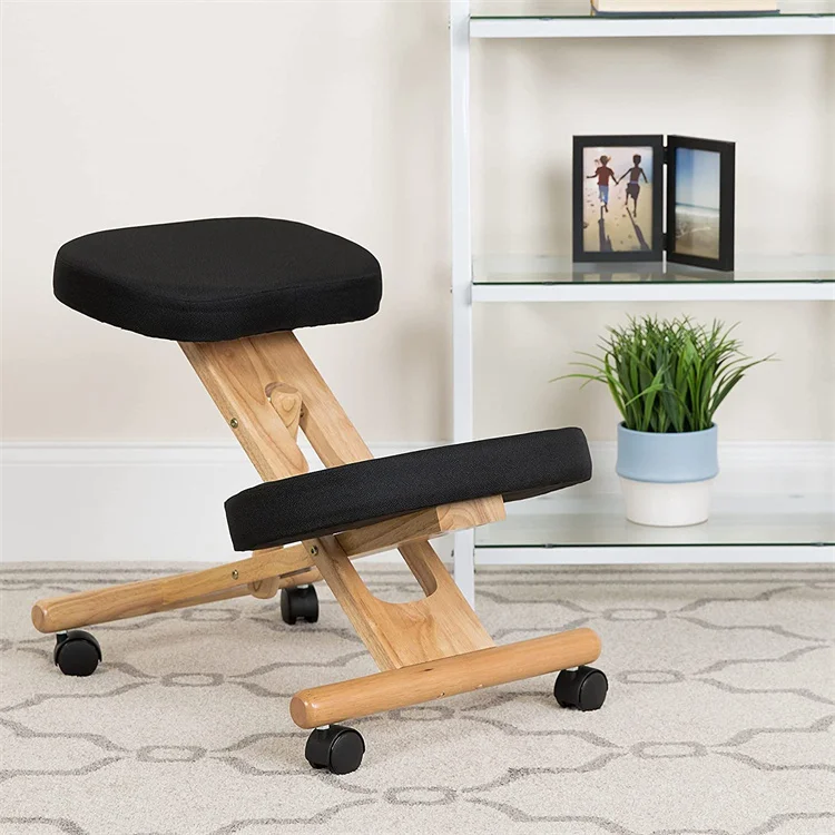 2022 Wooden Kneeling Chair Adjustable Ergonomic Portable Knee Stool for Home and Office Mobile Angled Posture Seat with Wheels