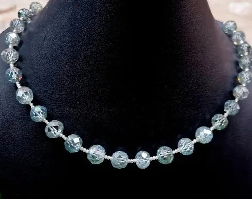 Blue Round & White Round Moissanite faceted Diamond Beads Making For Moissanite Necklace Gift For Women Fashion Jewelry