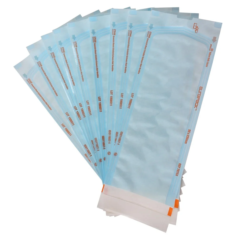 Medical grade steam OE sterile 1000 self sealing sterilization pouch bag clear blue for nail tools