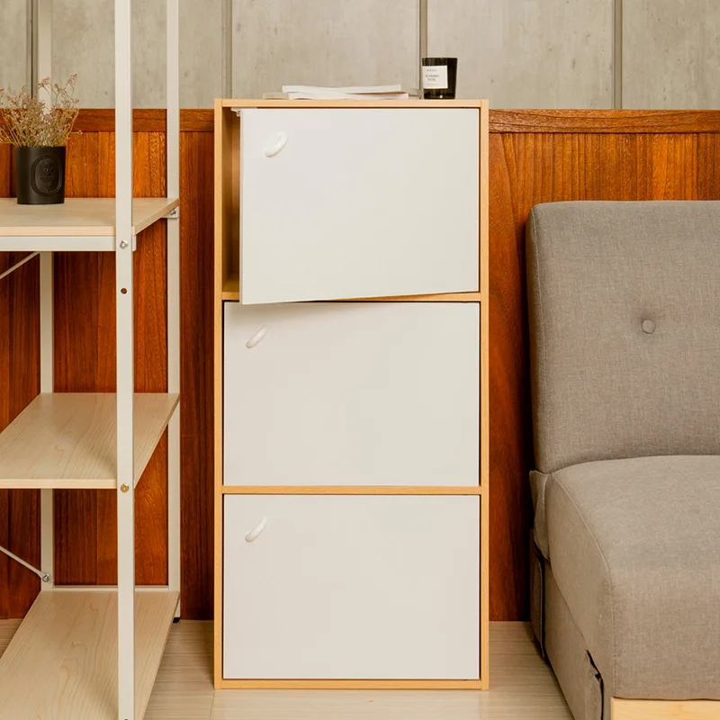 Modern White Wood 3-Door Storage Cabinet Square Multifunctional Design Living Room Organization Toys Packaged Box Capacity 5kg