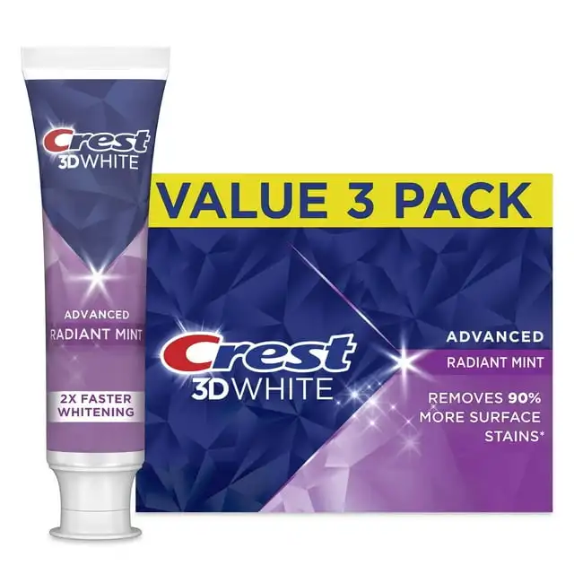 Crest 3DWhite Advanced Radiant Mint Teeth Whitening Toothpaste, 3.3 oz, 3 Pack