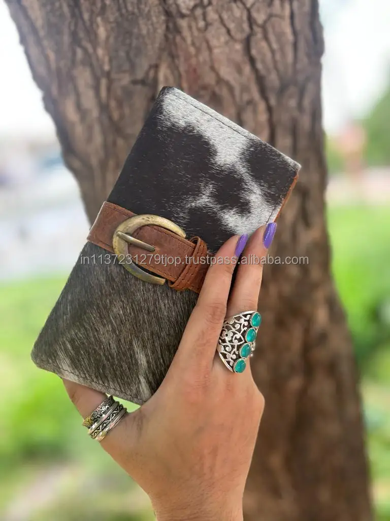 New Real Handmade Hair On Hide Wallets for Women Slim Wallet Bifold Leather Snap Fur Clutch Purse Real Cow Hide Fur Purse Wallet