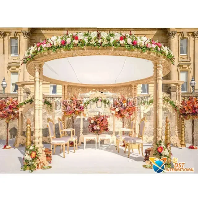 Trending Triveni Wooden Mandap for Outdoor Weddings Vintage Style Wedding Mandap Modern Marriage Mandap with Garden Themes