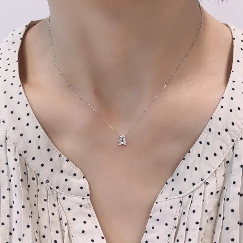 JMW Japan Made Solid K10 K18 gold Initial Real natural Diamond necklace Pendant Letter A 0.06ct Cute lovely movable pendant