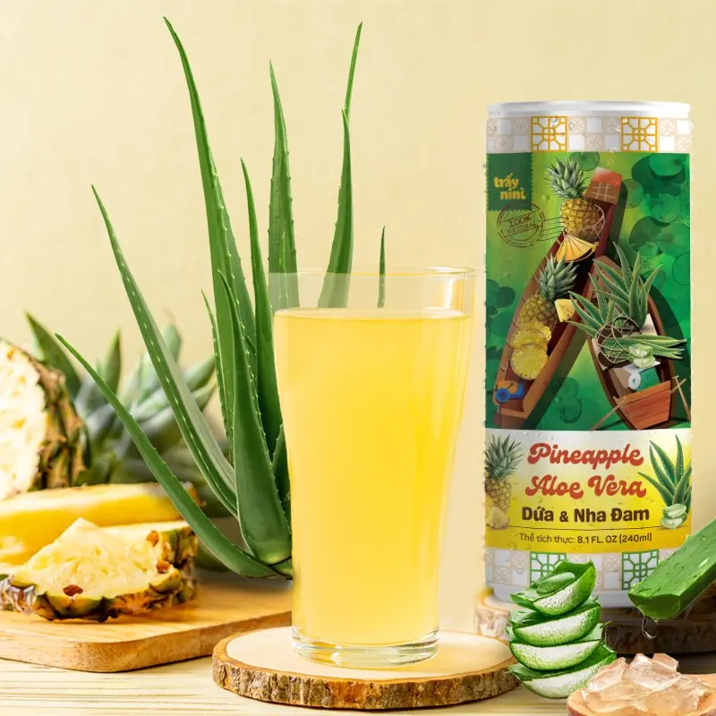 Вьетнамские тропические фрукты-ананас и сок алоэ вера, естественный вкус и хорошие продукты 240 мл в банке или OEM из Вьетнама