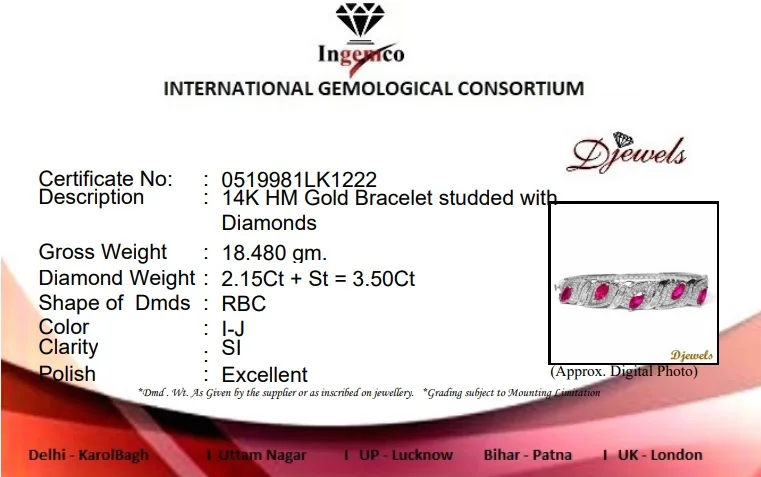 This Beautiful Bracelet is Crafted with Certified Diamonds 3.10 Cts & Stone (2.10) with 25.350 Grms 100% Hallmarked HUID Gold.