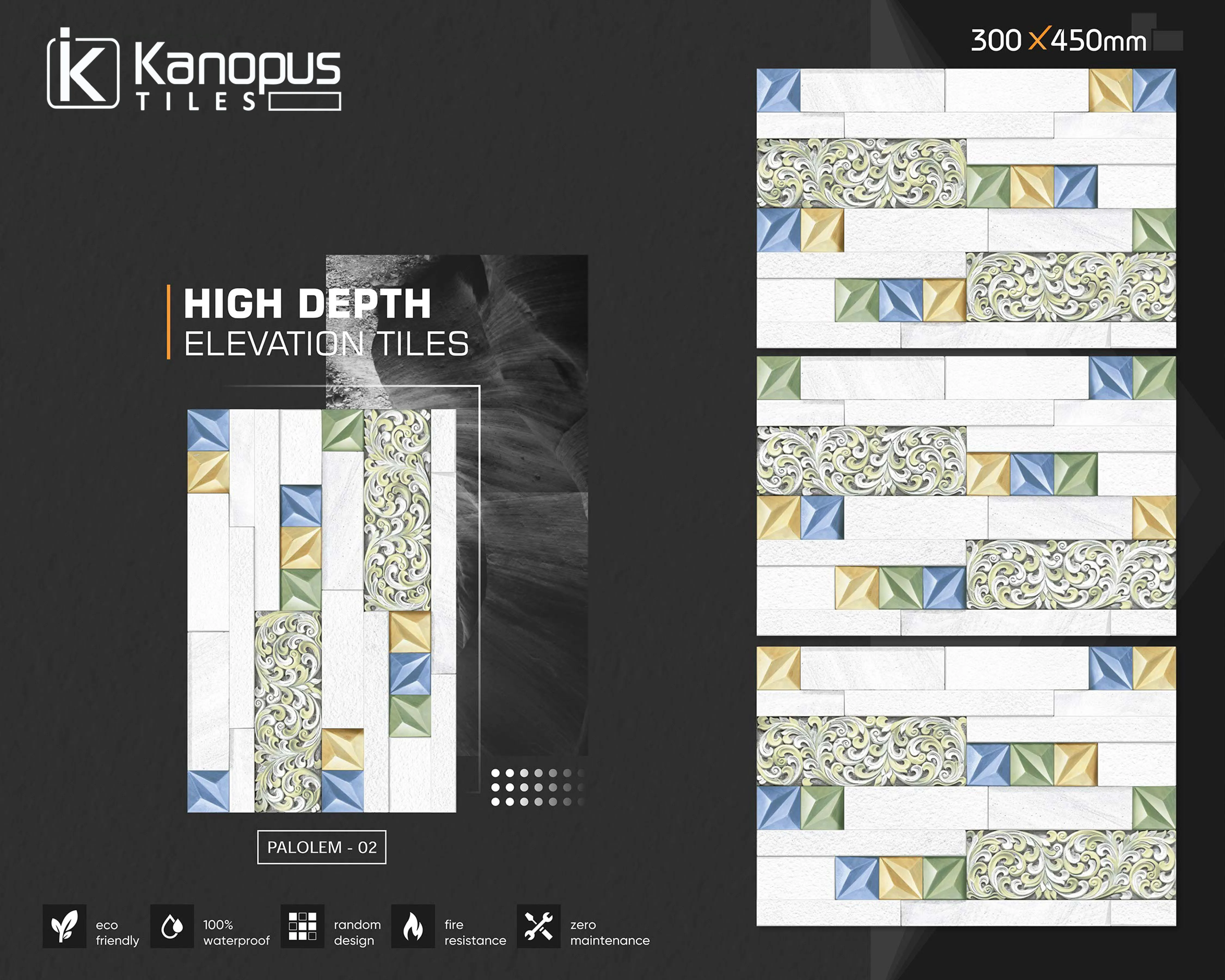High Depth Elevation Tile 300x450 mm Ceramic Digital High Depth Elevation Wall Tiles Interior and Exterior Wall Tiles
