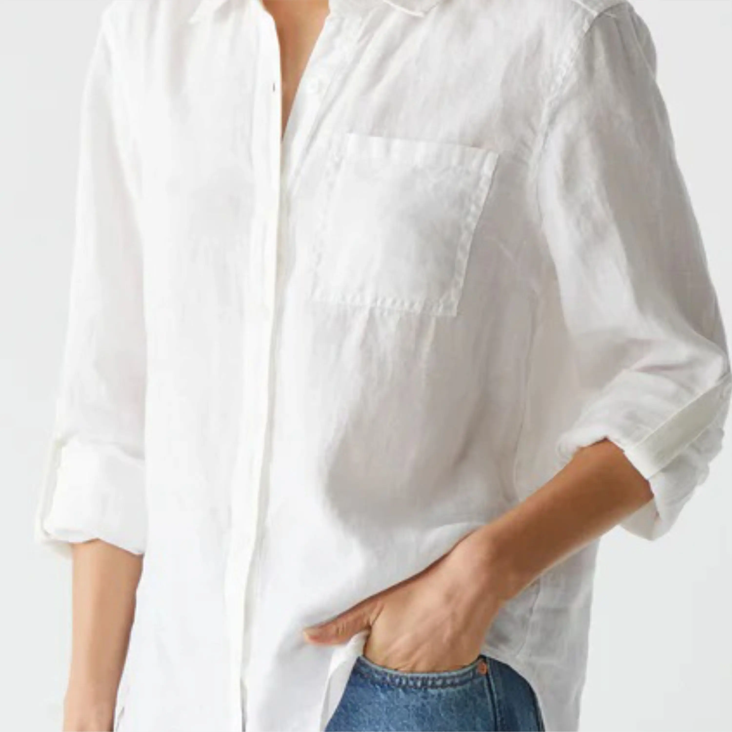 Women Classic Button-Down Shirt in 100% Cotton Perfect for Professional Office Wear and Casual Outfits
