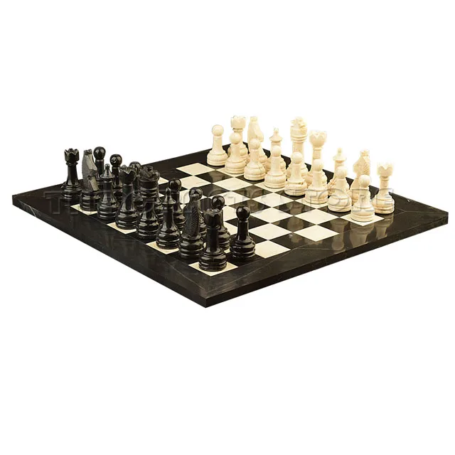 Wholesale Large Chess Boards for Sale Game Anti-Scratch High Quality Solid Jet Black & White Marble  Chess Board Set