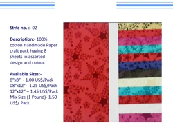 100% recycled cotton handmade craft Paper having 8 sheets in assorted design and color 2021 Christmas New Design High Quality