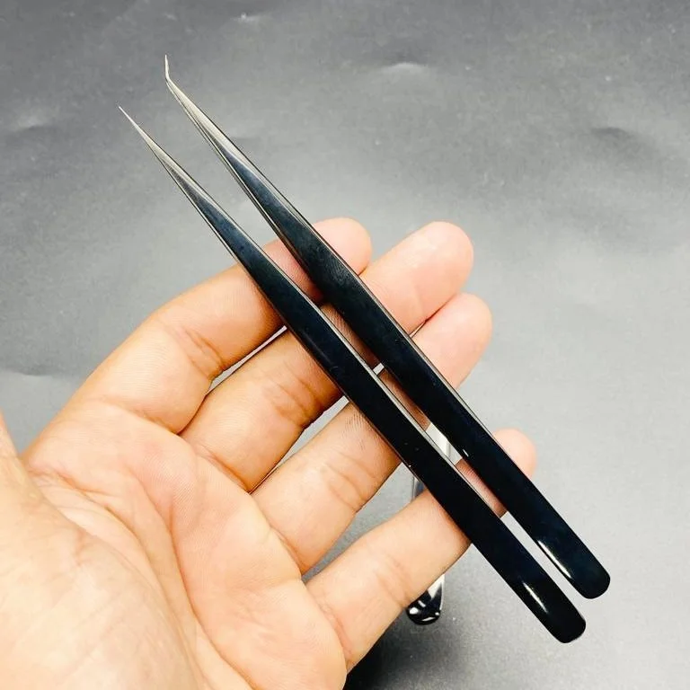 45 Degree 90 Degree Isolation Tweezers Wholesale High Quality Stainless Steel Black Plasma Tweezers For Eyelash Extension