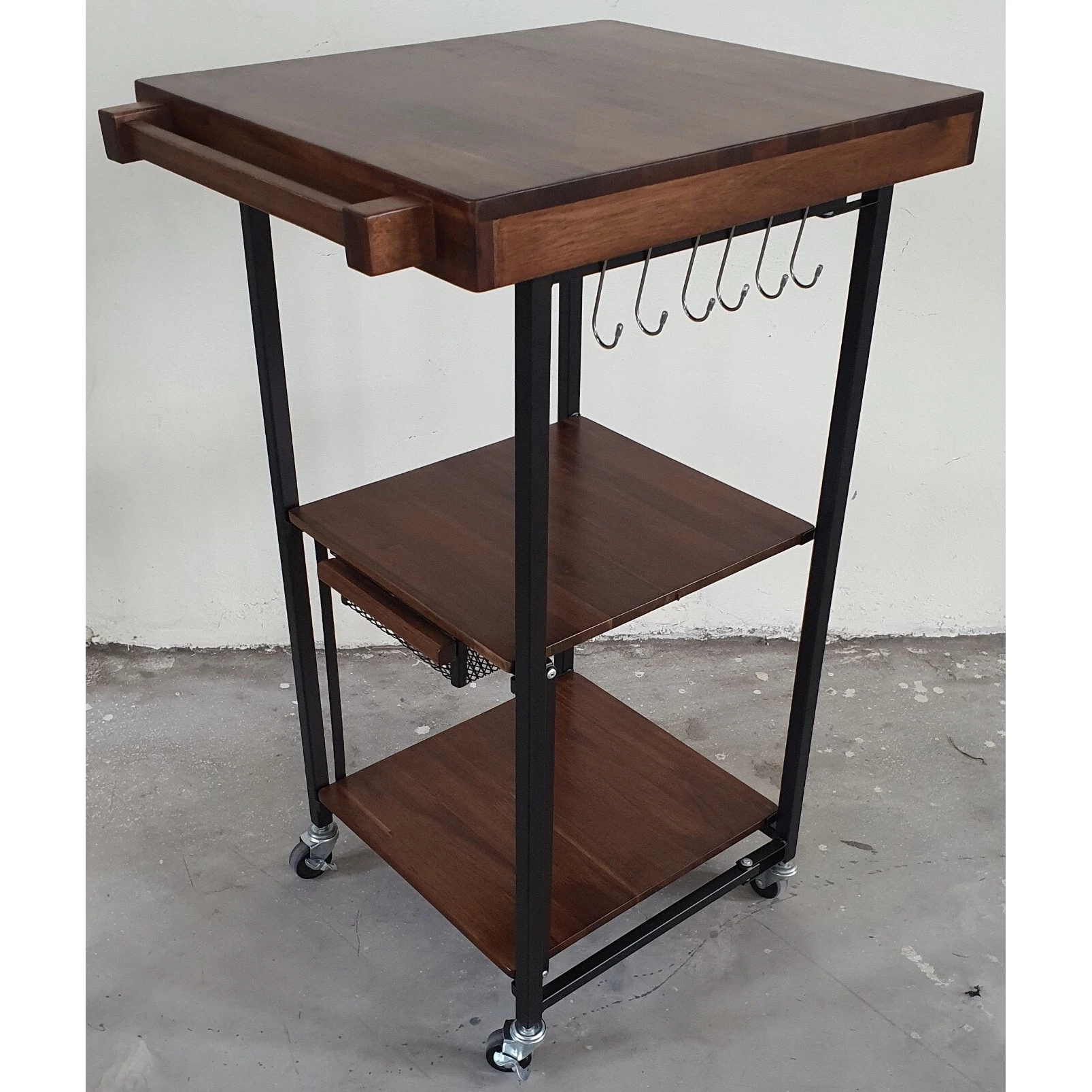 Acacia Wood Rectangular Folding Kitchen Cart with drawer Collapsible Multifunction tsv 3-tier kitchen cart