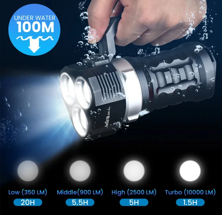 50000 lumens underwater camera diving flashlight diving fill light with battery battery lens photography flashlight