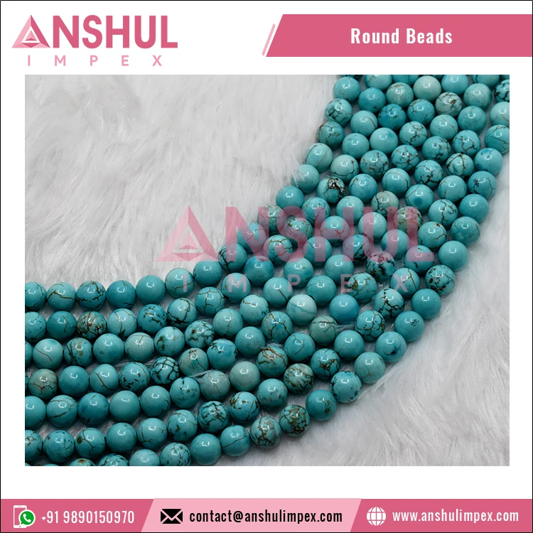 Elegant Turquoise Howlite Healing Gemstone Loose Round Beads Sd Sttrands 10MM Rounone Beads for Jewelry, Necklace Making