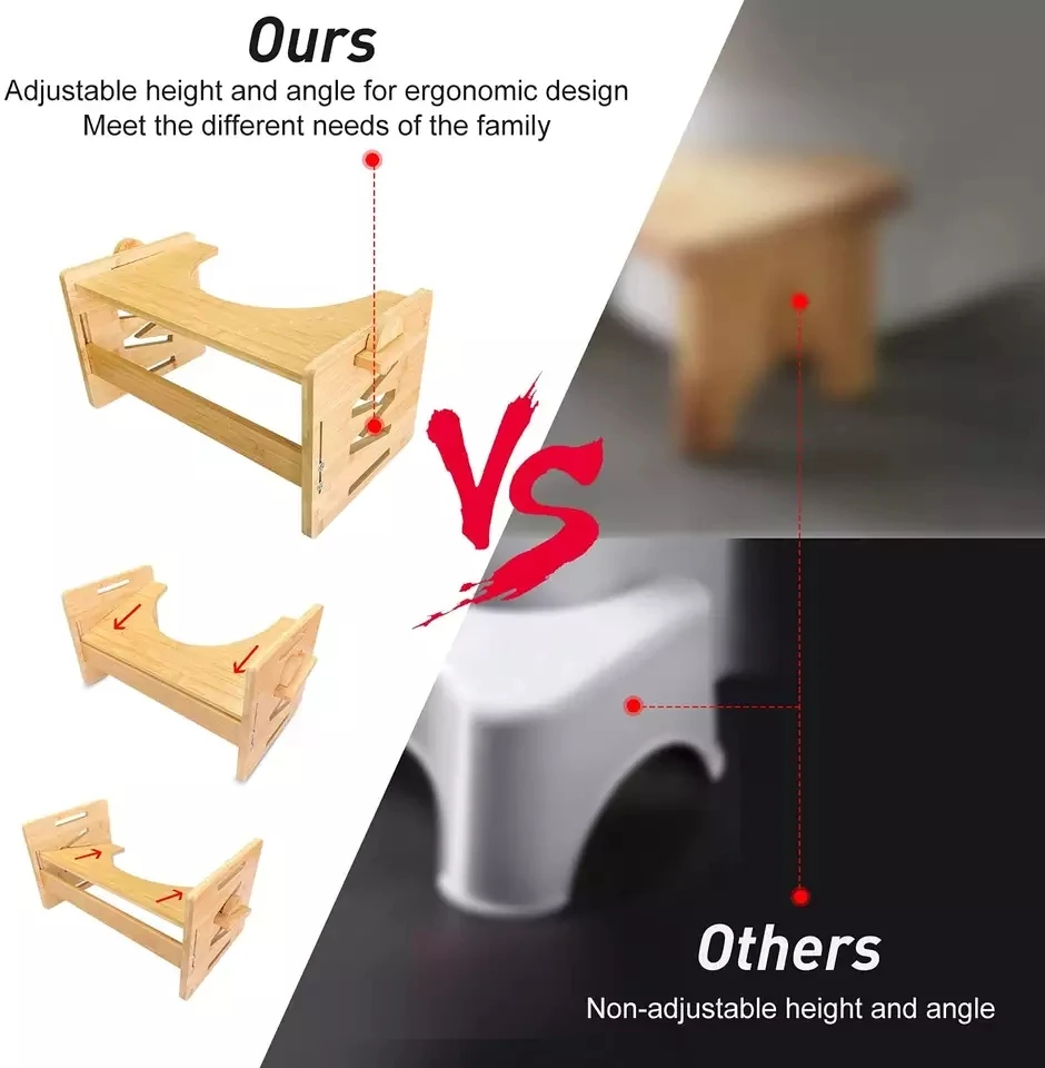 Toilet Stool for Bathroom Multi-Height & Angle Adjustable Bamboo Potty Stool for Adults & Kids Poop Stool Fit All Toilets