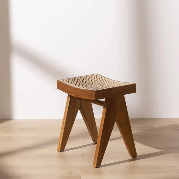 Good Quality Wooden Natural Rattan Stool Solid Wood Material with Cane Rattan Seat Modern Style Home Living furniture