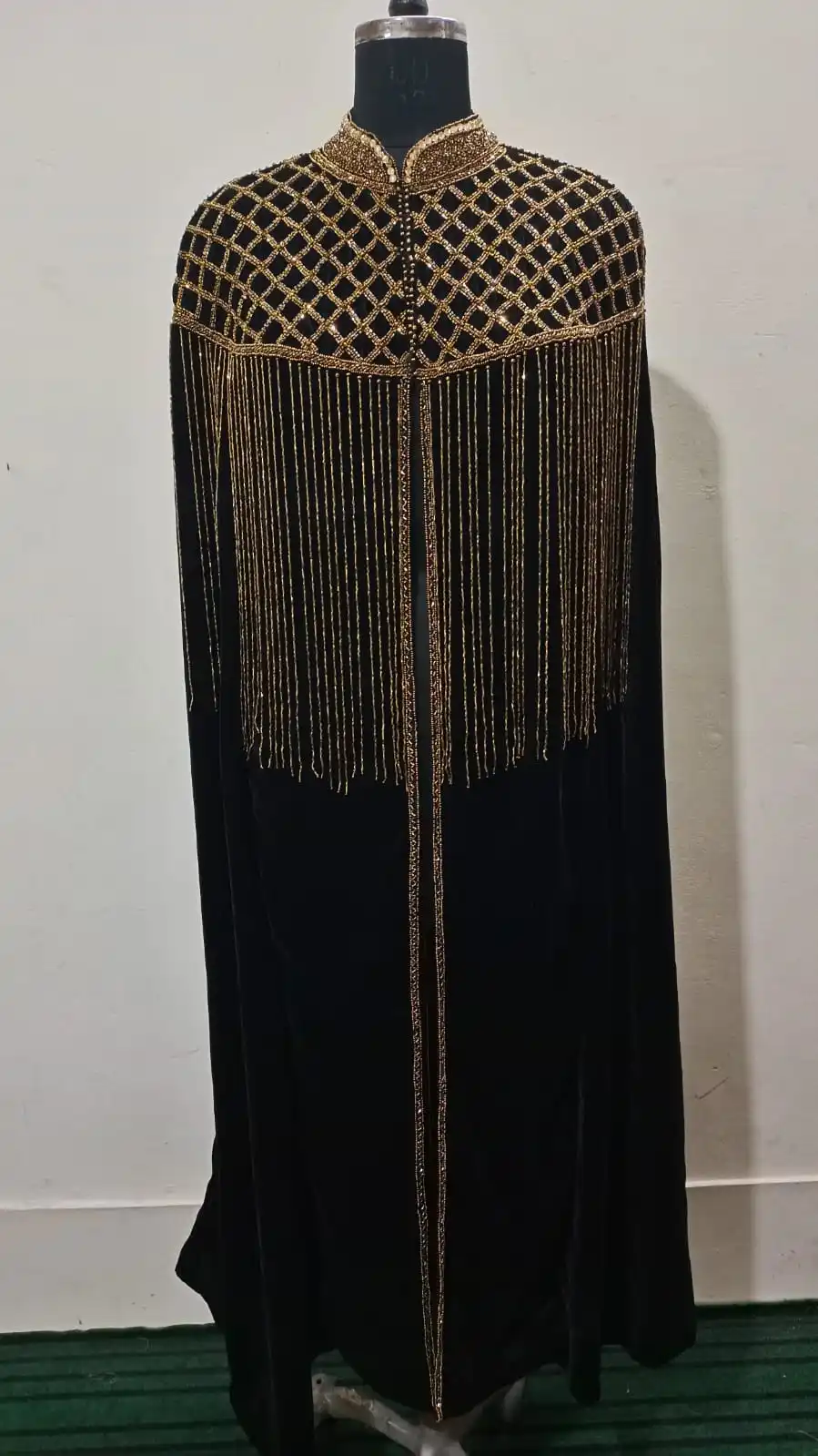 Ivory Champagne Modest Straight Wedding Dress Hand Beaded Crystals Long Veil Cape Warm Bridal Gown Sparkle Magnesia Crafts long