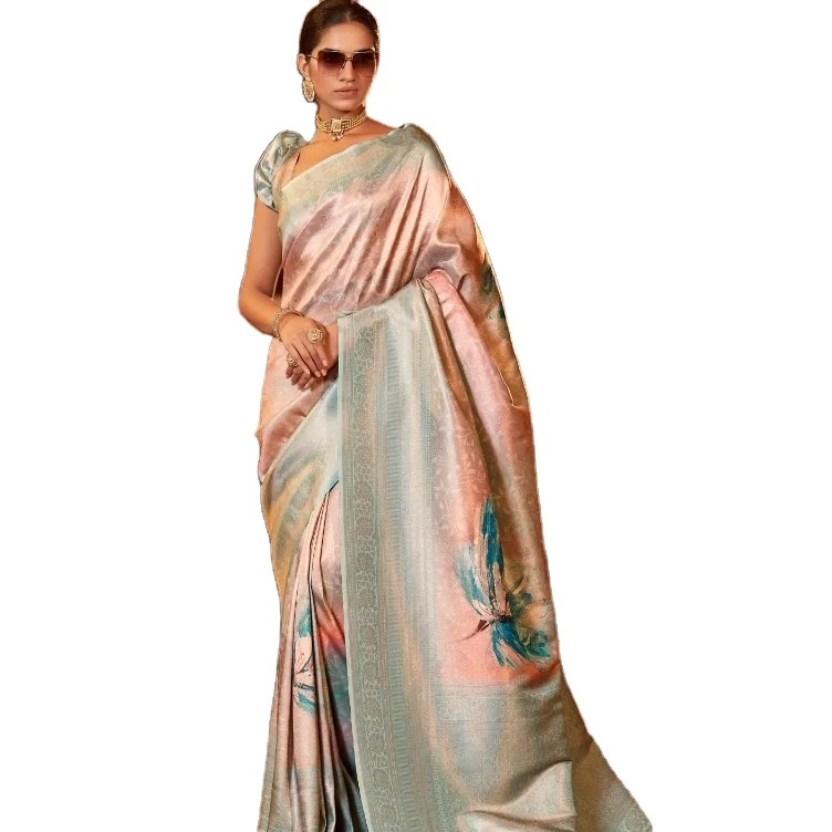 Soft Jacquard With Digital Print Work Heavy Sari With Blouse Pieces for online sale