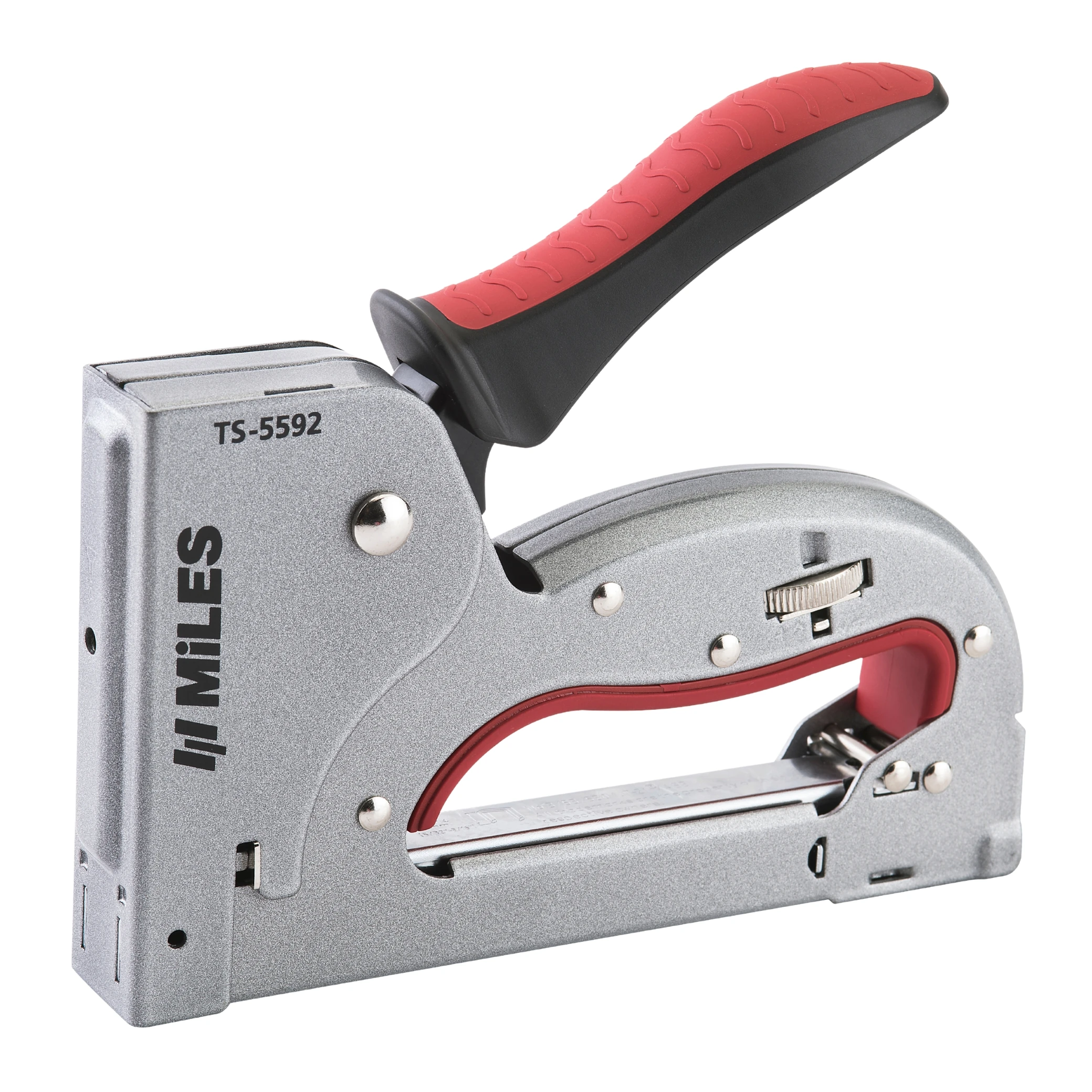 All Metal Manual Staple Gun Tacker Sleek Design Robust Construction Easy Force Adjustment Soft Rubber Grip Ergonomic Handle