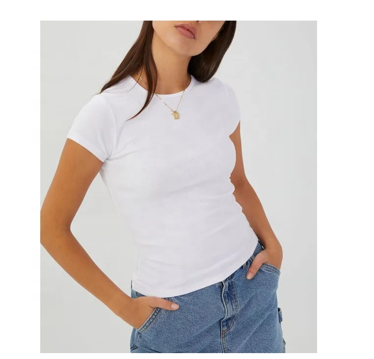 New top quality solid color short sleeve wholesale blank tshirts women cotton slim fit t shirt for ladies