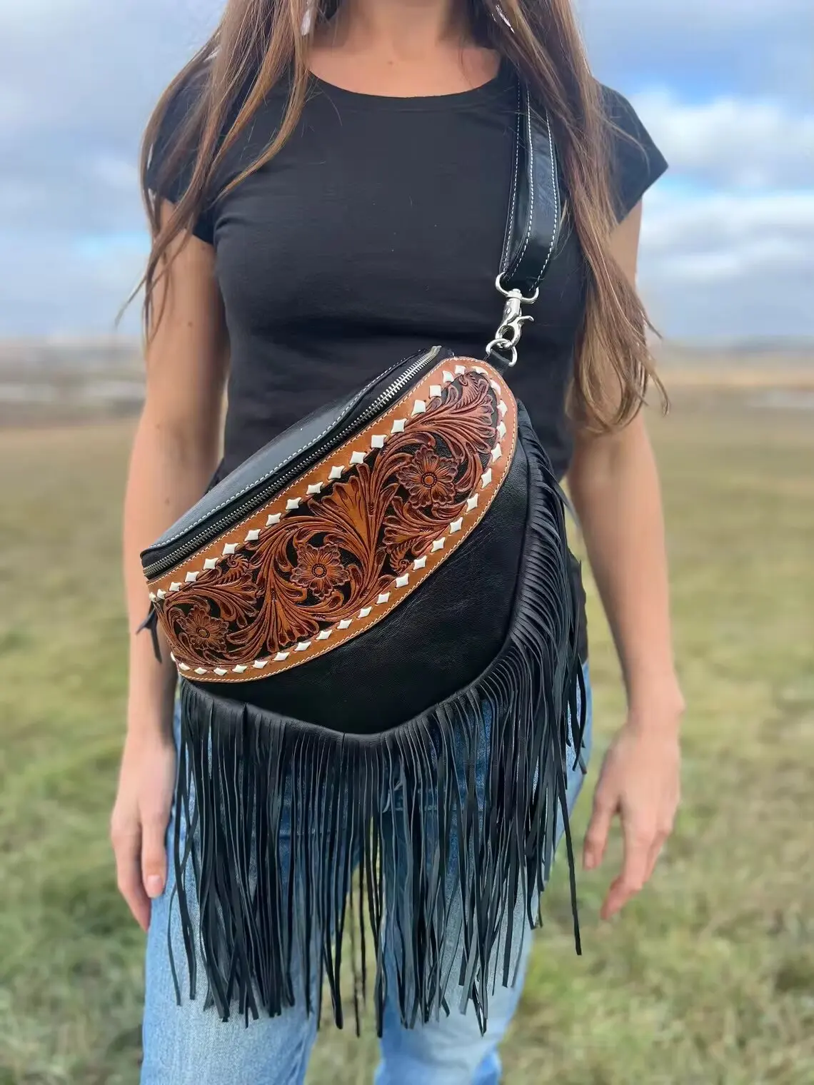 High Quality Hand Made Leather Casual Trend Waist Bag Street Style Fringe Sling Bum Bag Shoulder Crossbody At Wholesale