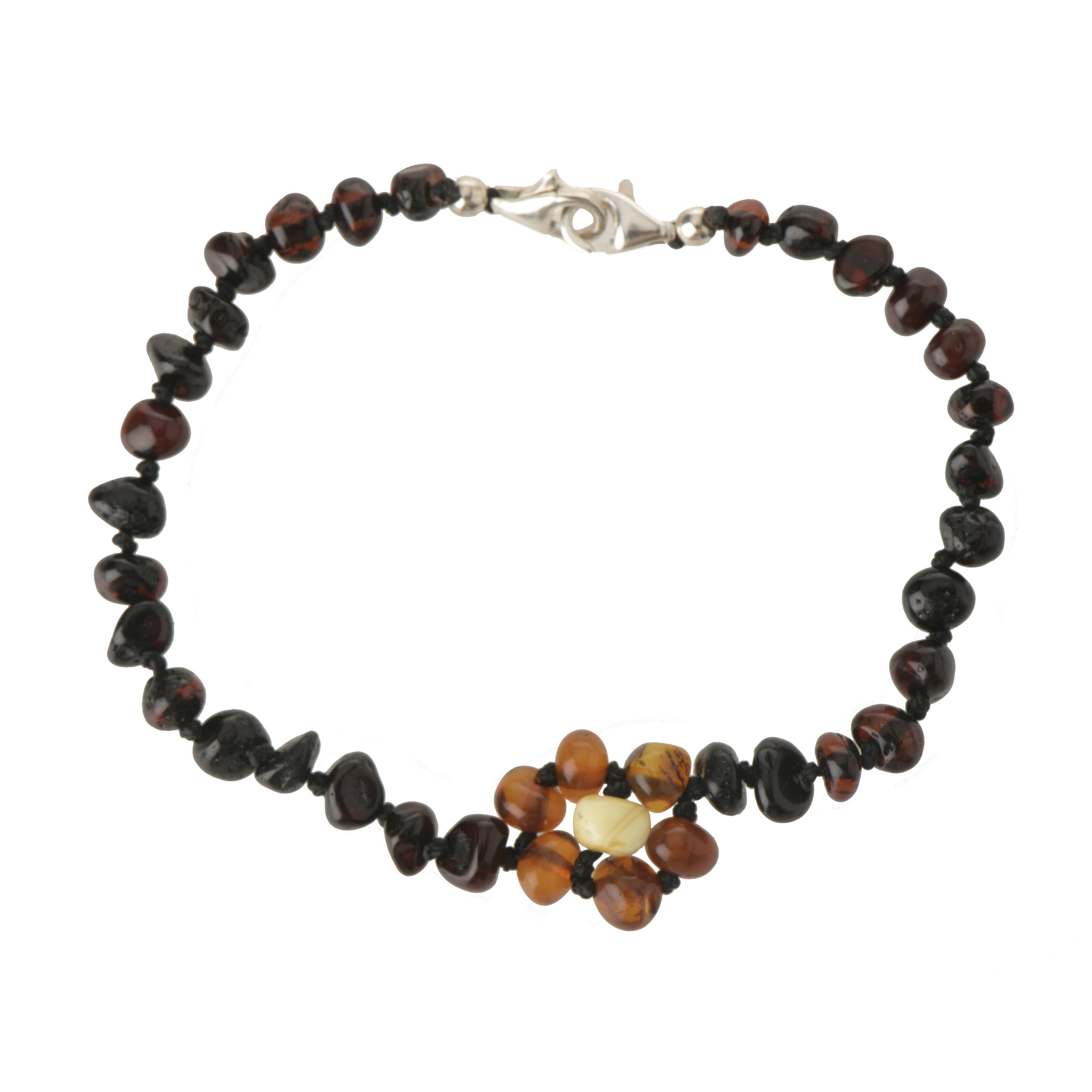 Baroque Polished Baltic Amber  Bracelet with Cognac Amber Flower Rainbow Baroque Raw Baltic Amber Beads Bracelet for Adult