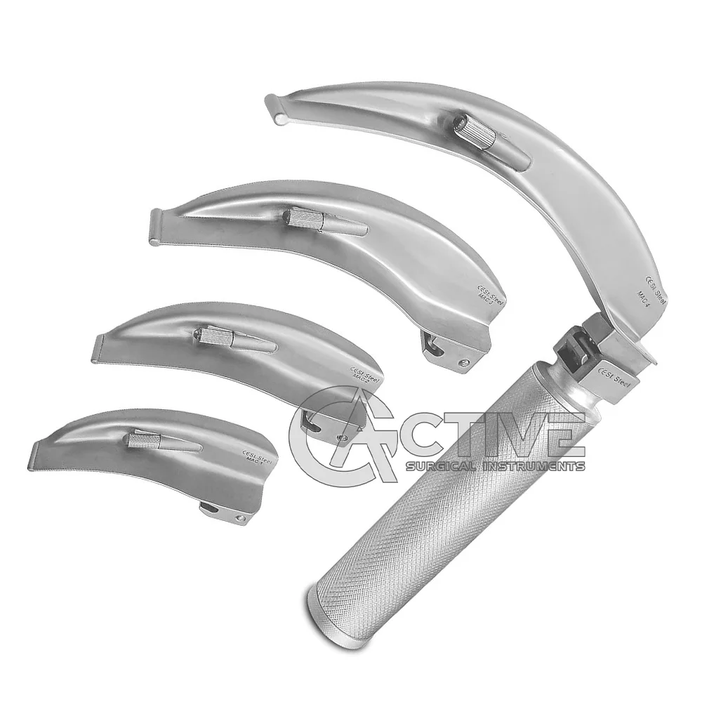 Best Quality Factory ENT Laryngoscope with Set of 4 Macintosh Blade Adult LED with Fiber Optic Stainless Steel Reusable ISO CE