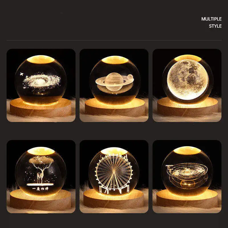 Factory promotional Wholesale Glass Solar System Planet Sphere 3D Laser Engraved Galaxy Crystal Ball with LED Light Night Lamp