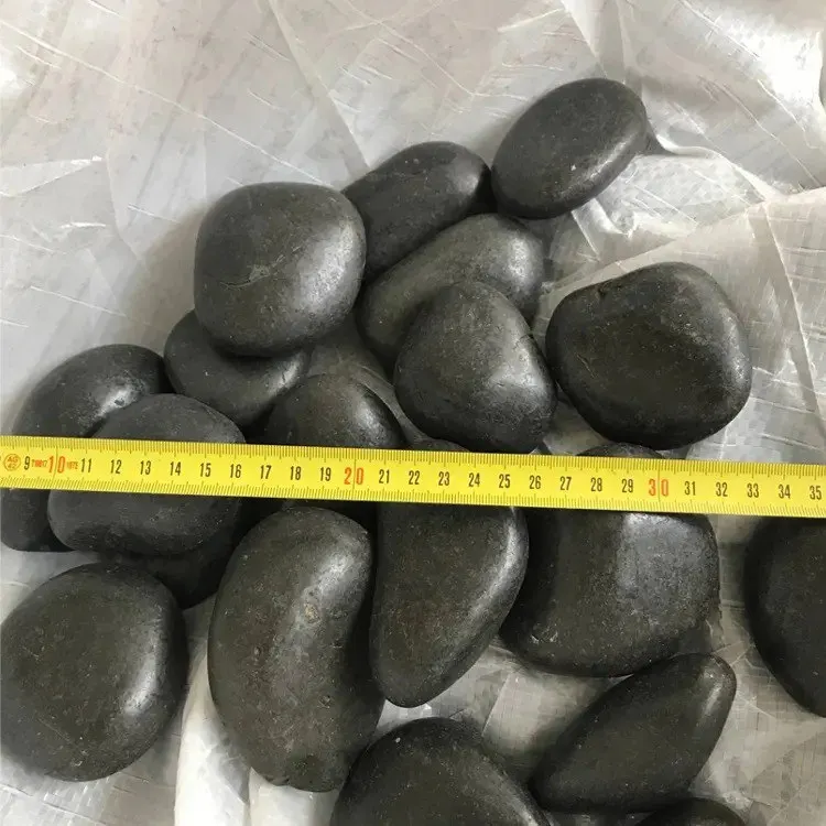 Polished river rocks black pebble stone for landscaping, river pebbles