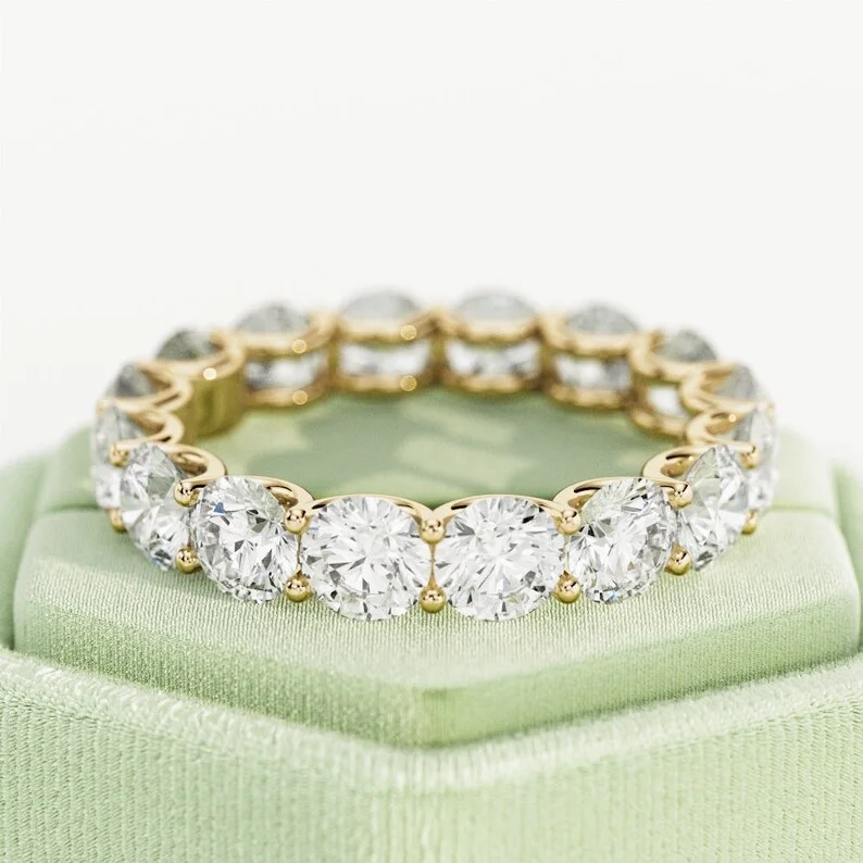 4.8CT Lab Grown Diamond Eternity Band U Shape Eternity Ring CVD Diamond Full Eternity Yellow Gold Wedding Band for Stacking