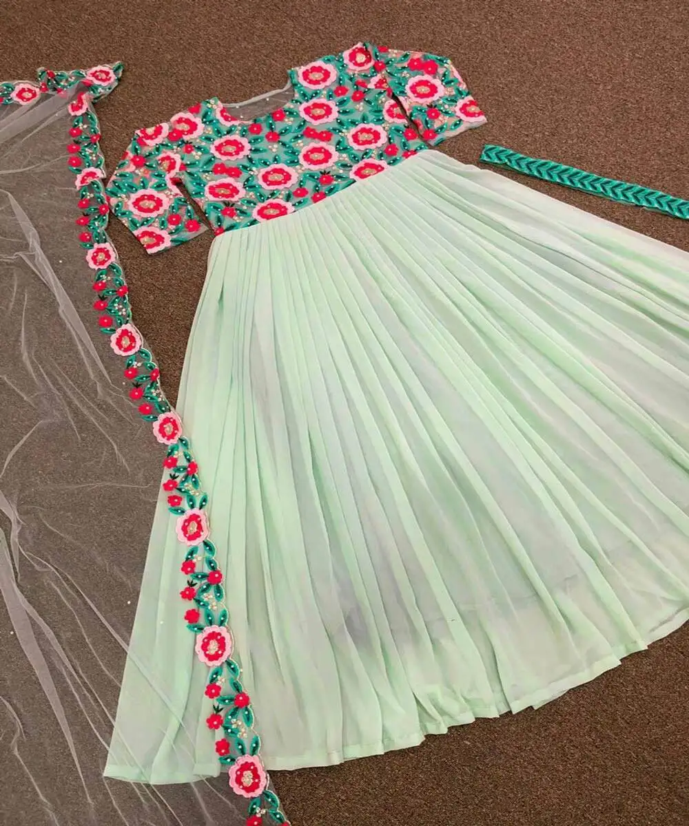 Fabulous festival wear new arrival anarkali flour length long gown with dupatta georgette fabric yellow border regular sleeve