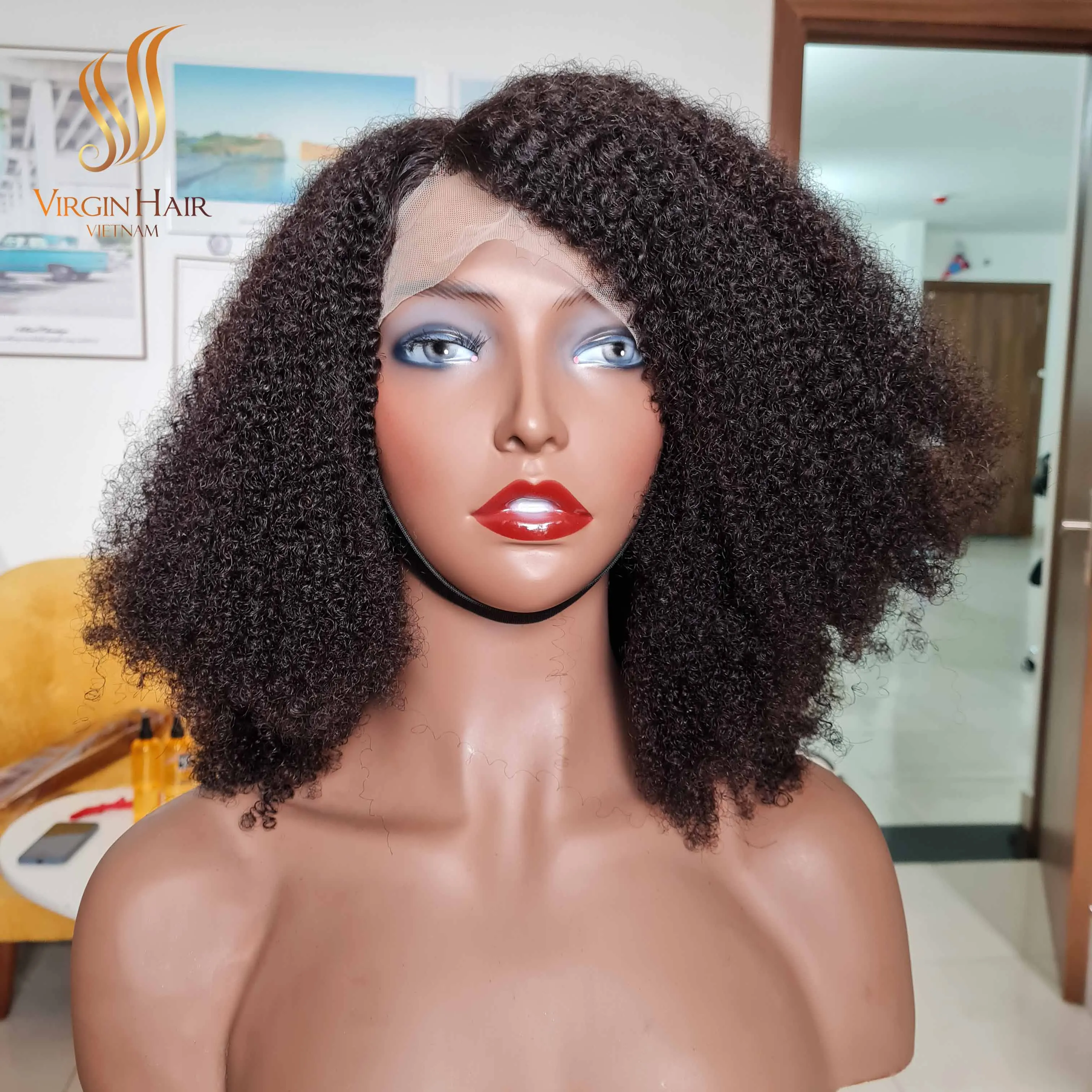 [ Vietnamese Hair Extensions] Human Hair Wigs Mongolian Afro Kinky Curly Hd Lace Frontal  Wig