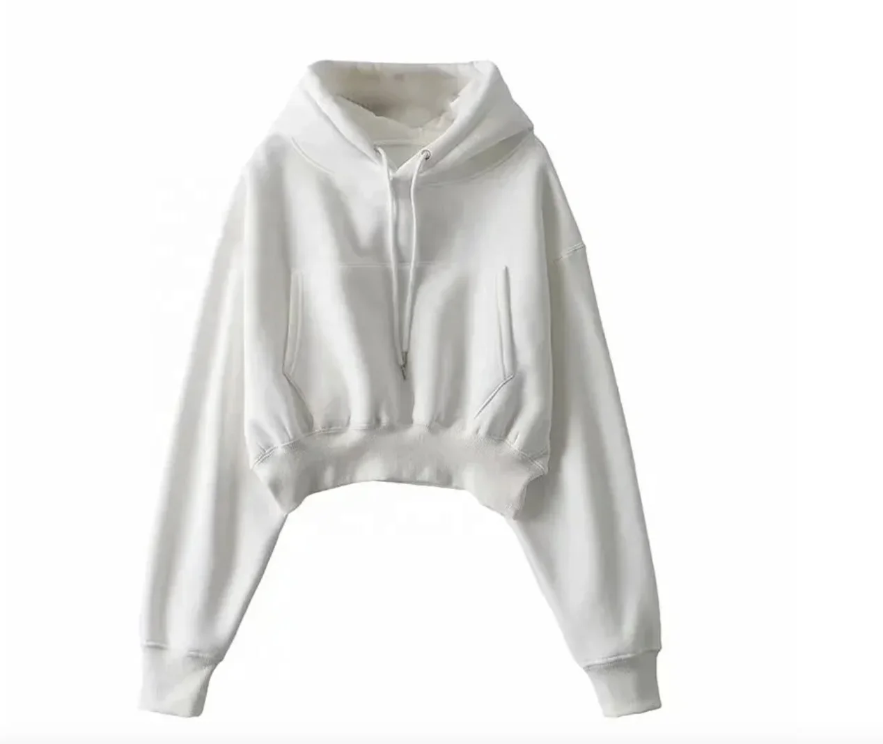 Hot Sale Fringe Detail Crop Drawstring Hoodie Long Sleeve Women Sweatshirts Crop Tops Sweat Shirts Pull Over Hoodies