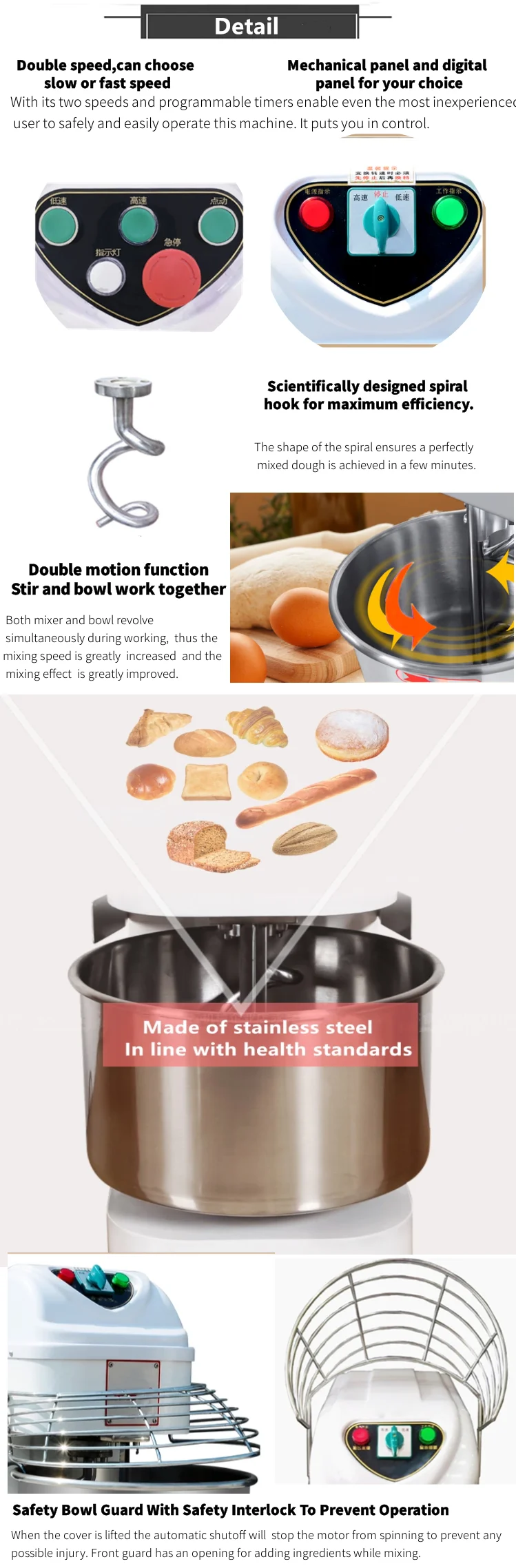 Commercial Restaurant stainless Steel 60l double speed spiral bread mixer machine 25 kg flour price in india philippines 20L OEM