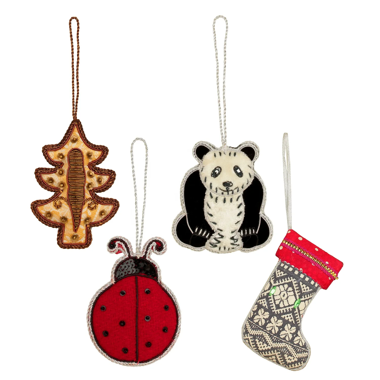 Handmade Handcrafted Embroidered Beaded Velvet satin Christmas Decorations Ornament Santa  Socks   Giraffe Elephant Customized