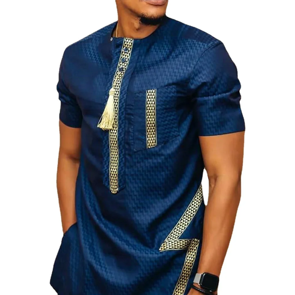 2022 latest African Polo style man shirt with cheap Long sleeve slim summer men shirt of Muslim man clothing