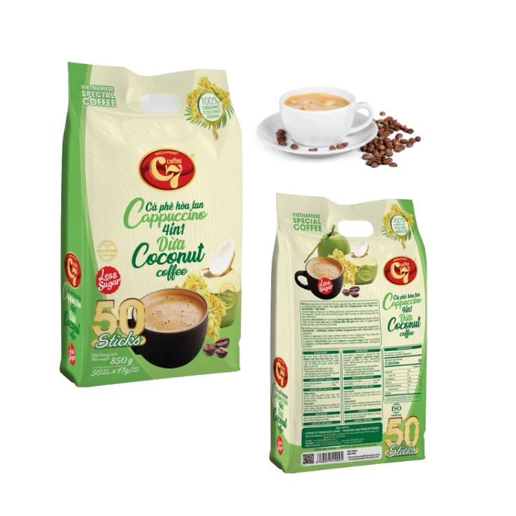Instant Coffee Fast Delivery Cappuccino 4 In 1 OEM Service Using With Hot Water Mix Coconut Milk Powder Vietnam Manufacturer